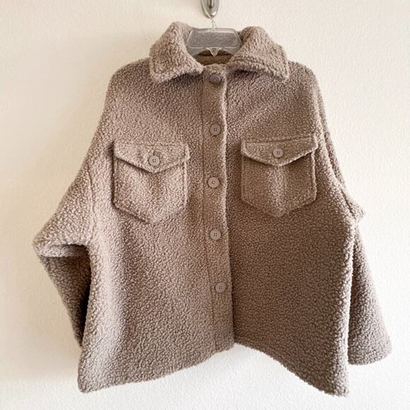 Mango Missouri Boucle Shacket Faux Shearling Collar Camel Tan S - Picture 4 of 15